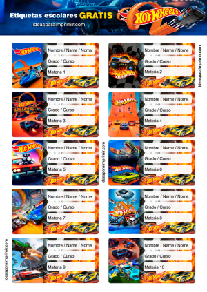 Etiquetas Escolares Hotwheels Editables Grati